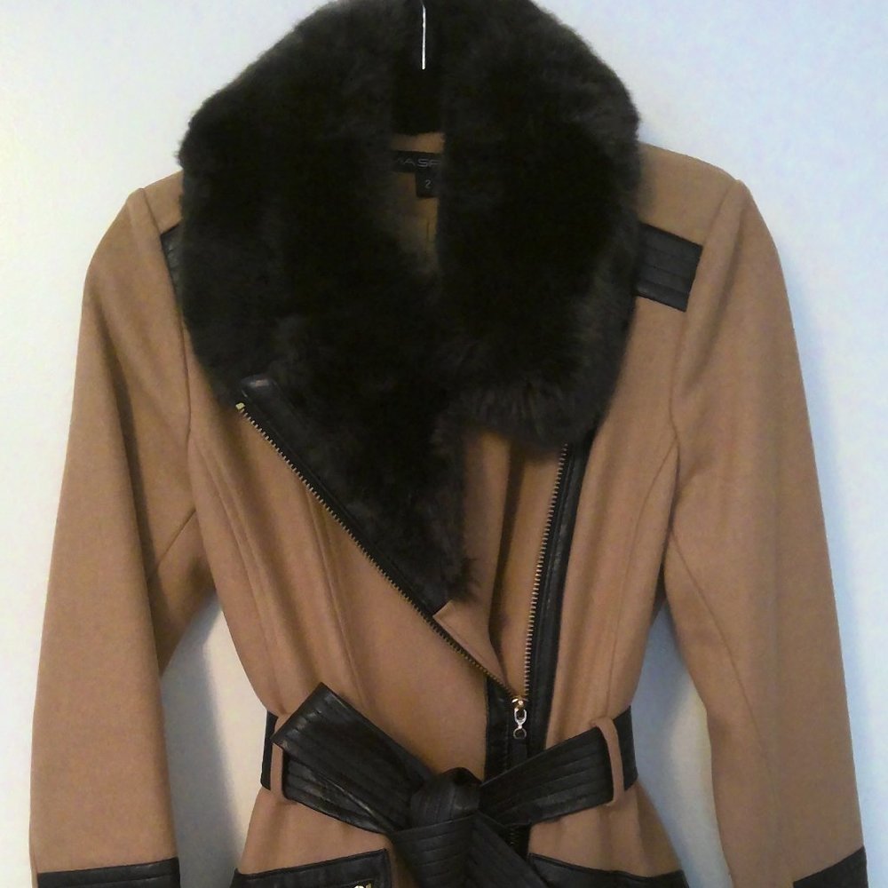 Via Spiga Wool Coat Faux Fur Collar